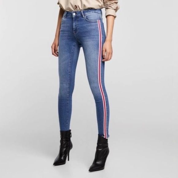 Zara Jeans with Red and White Striped Ribbon - Picture 1 of 3